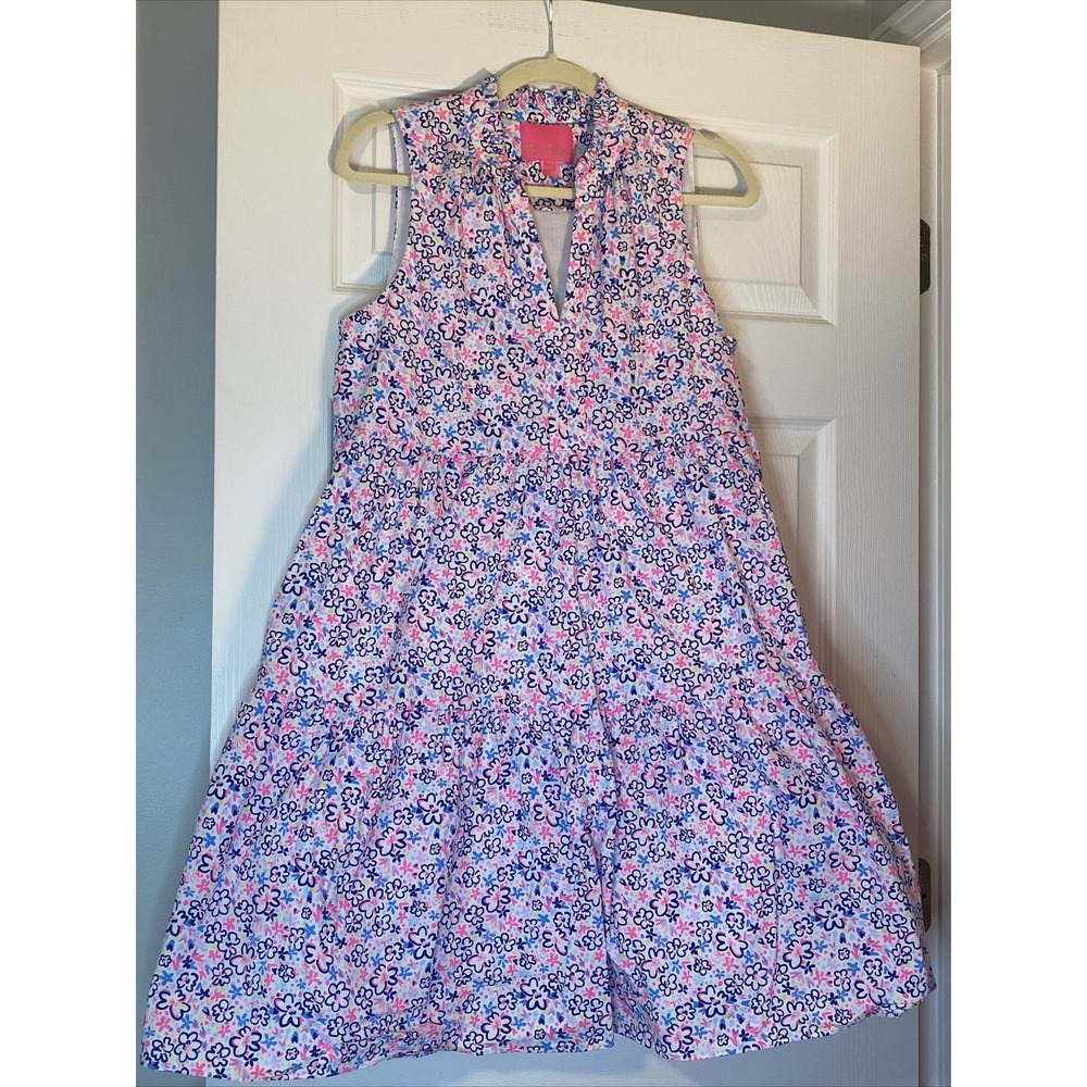 Lilly Pulitzer Womens Novella Tiered Dress Multi Fun Sun Repeat Ditsy Pockets M